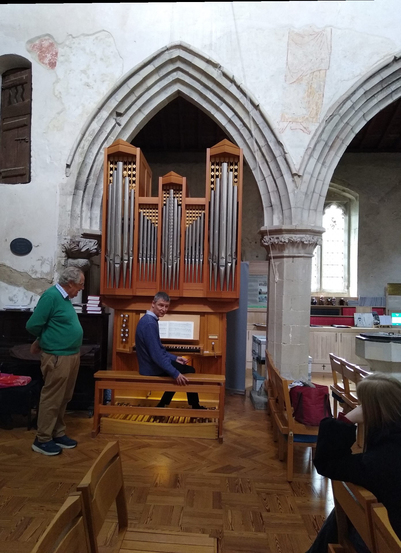 Image: Michael at the console in Flamstead, Peter looking on